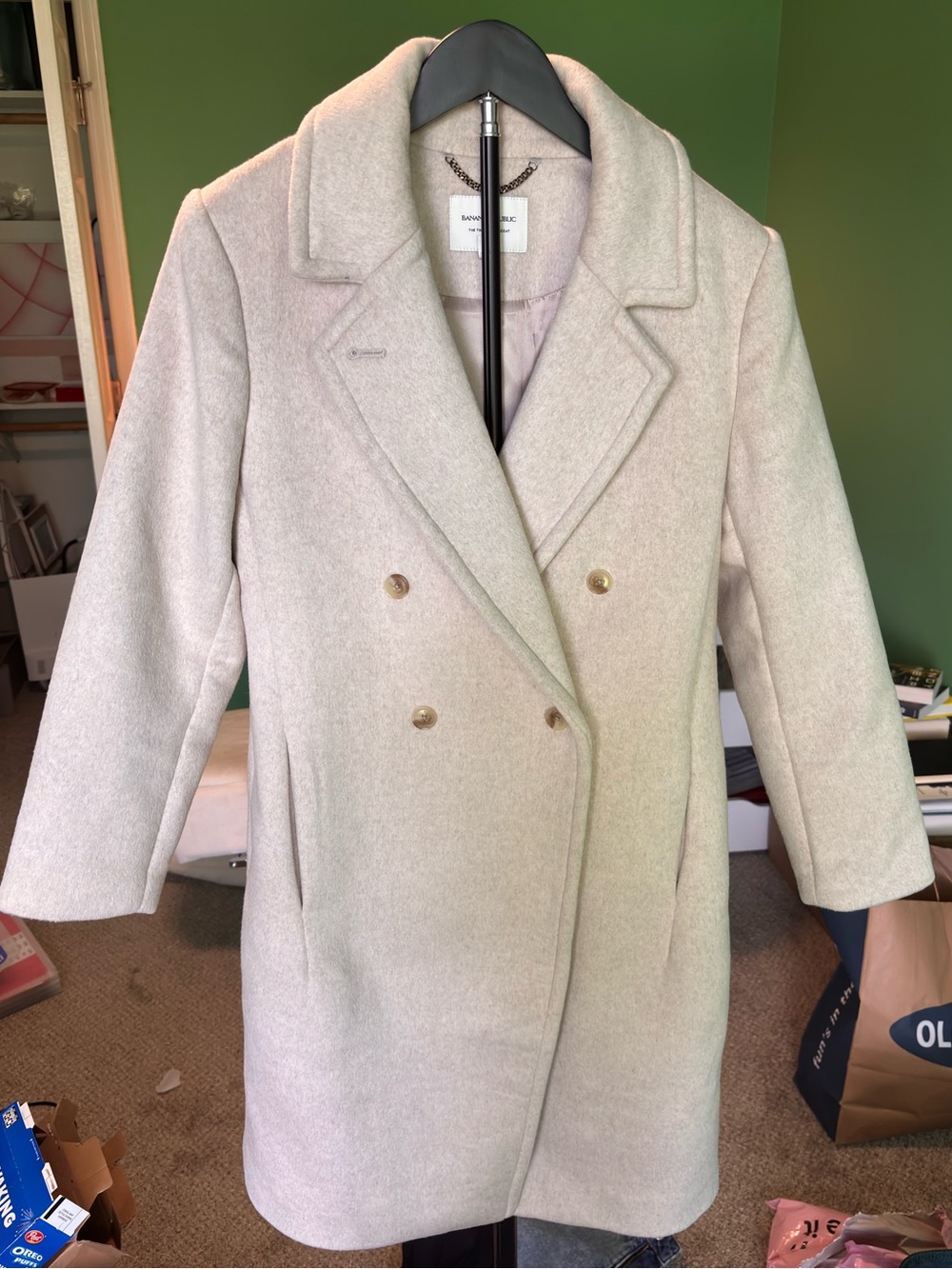 Banana Republic Timeless Topcoat Small Petite Wool Blend Double Breasted Coat